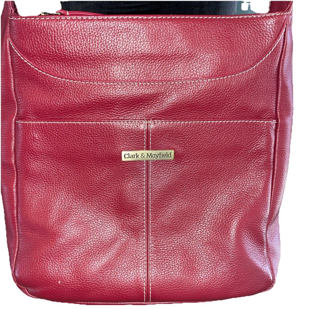 Clark & Mayfield Burgundy Leather Crossbody Shoulder/Satchel Bag & Organizer